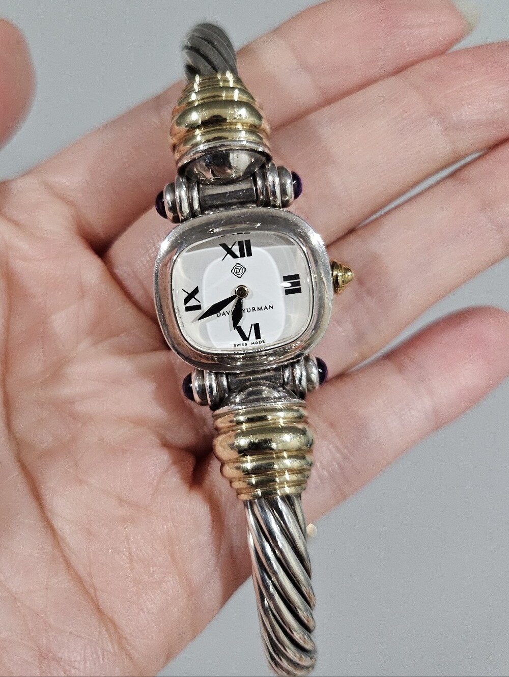 David Yurman 14K Gold/ Sterling Silver Amethyst Watch